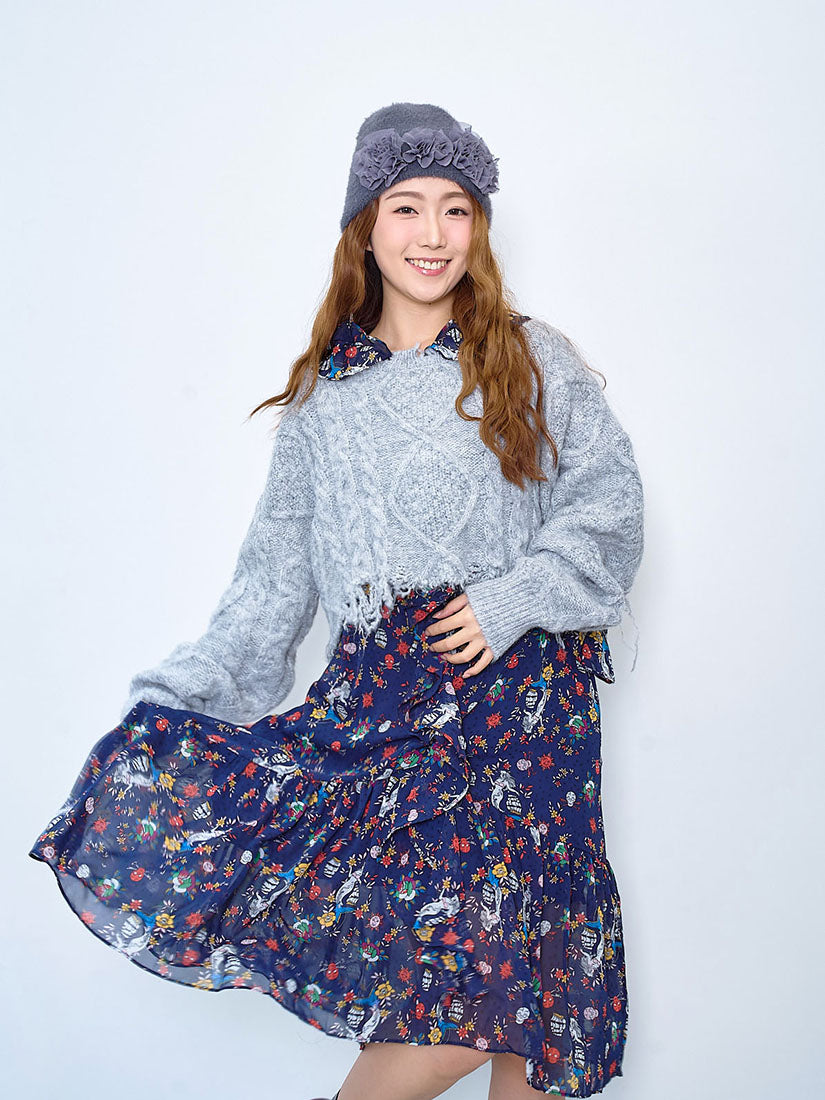 Distressed Cable Crop Sweater (2 Colours)