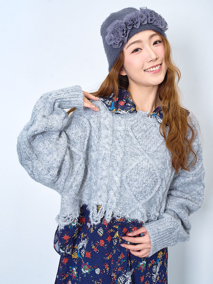 Distressed Cable Crop Sweater (2 Colours)