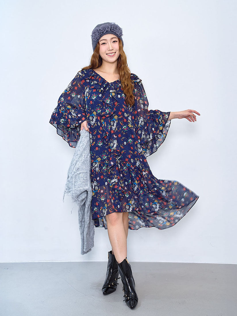 Pirate and Heart Printed Ruffle Dress (2 Colours)