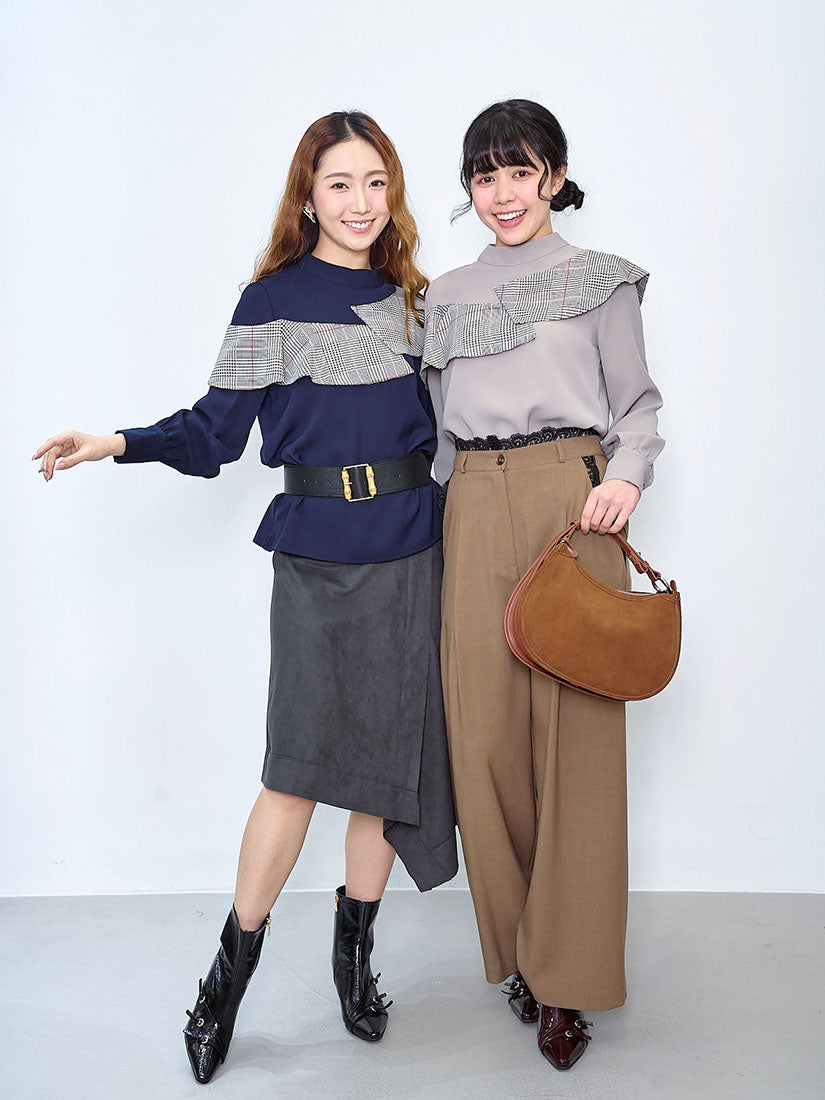 Plaid Printed Ruffle Detailed Top (2 Colours)