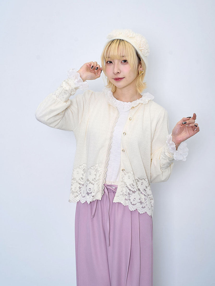 Lace Hem Airy Wool Cardigan