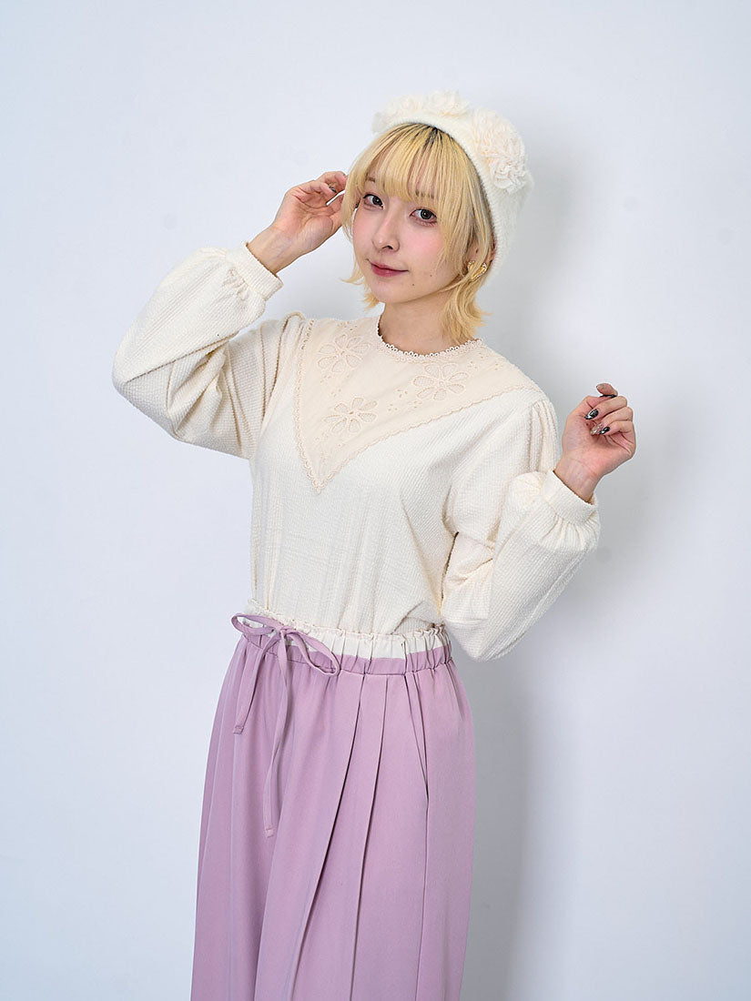 Lace Patch Yoke Wrinkle Top (2 Colours)