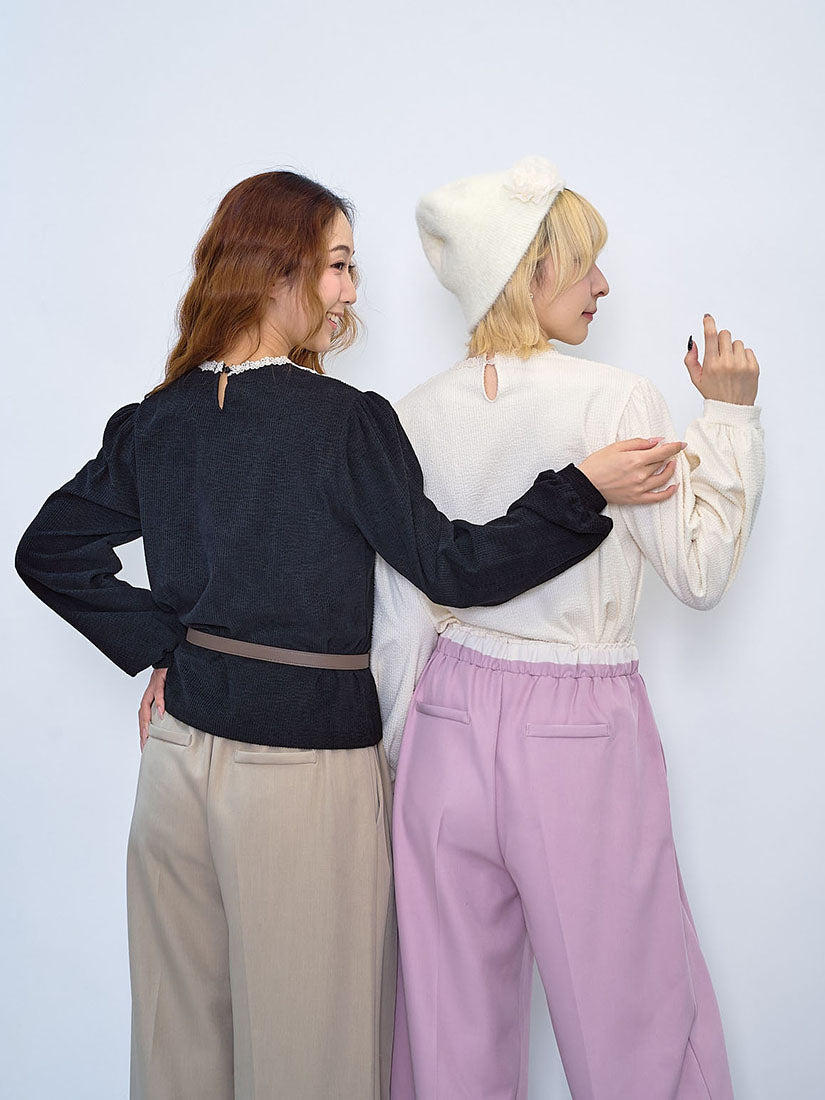 Lace Patch Yoke Wrinkle Top (2 Colours)