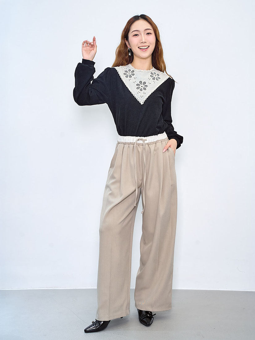 Lace Patch Yoke Wrinkle Top (2 Colours)