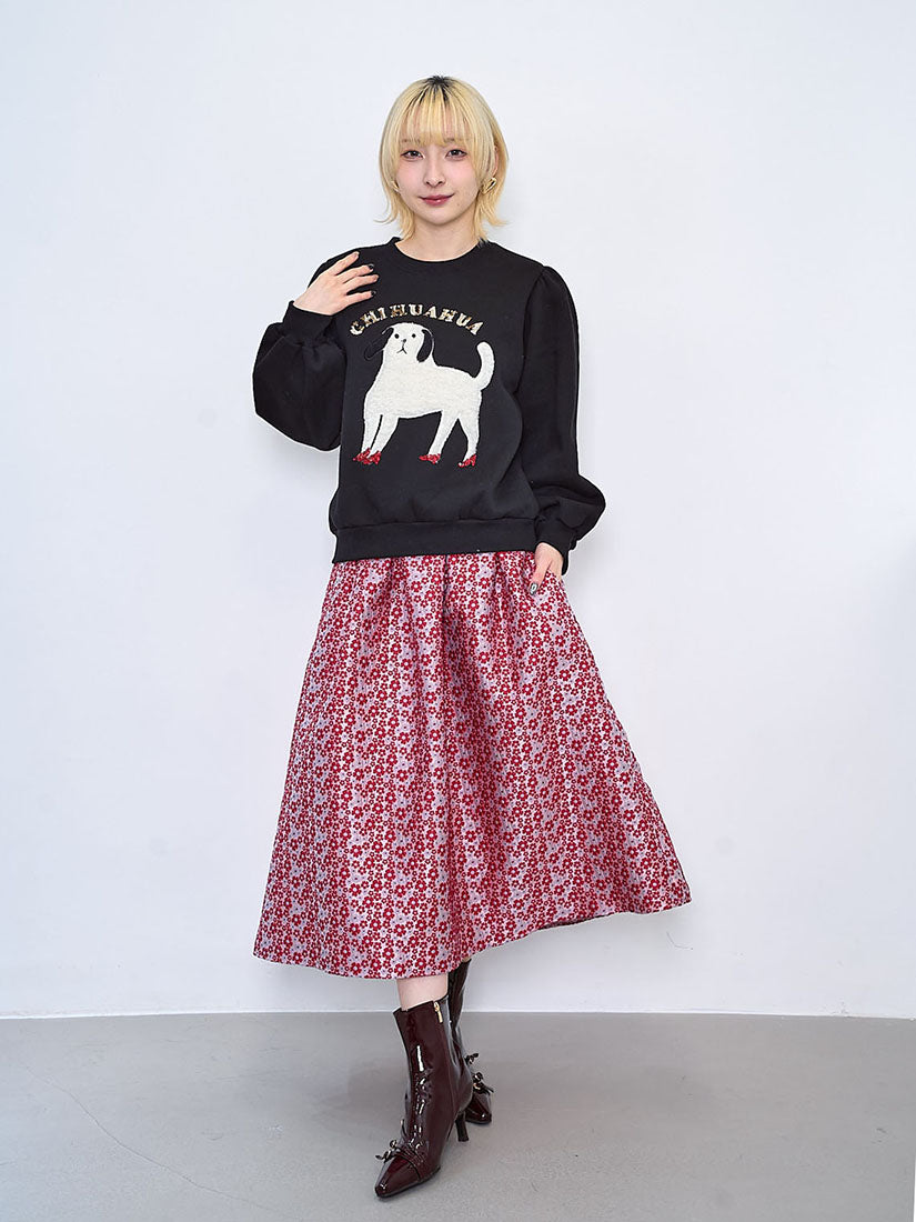 Floarl Jacquard Pleated Flare Skirt (2 Colours)