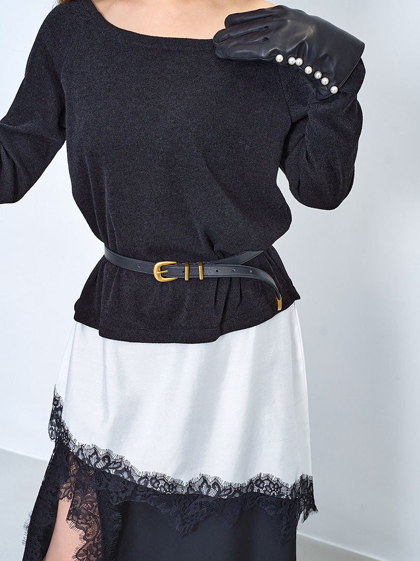 Asymmetric Lace Hem Boat Neck Tunic Top