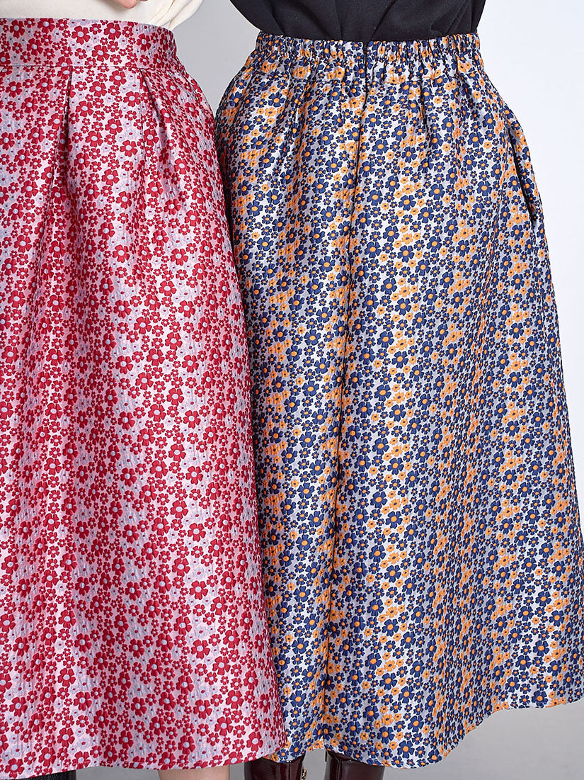 Floarl Jacquard Pleated Flare Skirt (2 Colours)