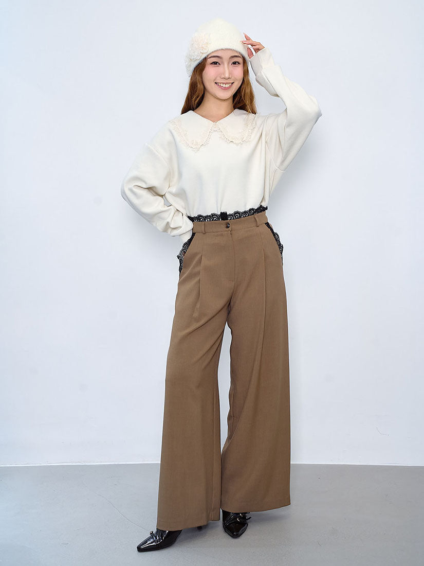 Lace Edge Rib Collar Sweatshirt (2 Colours)