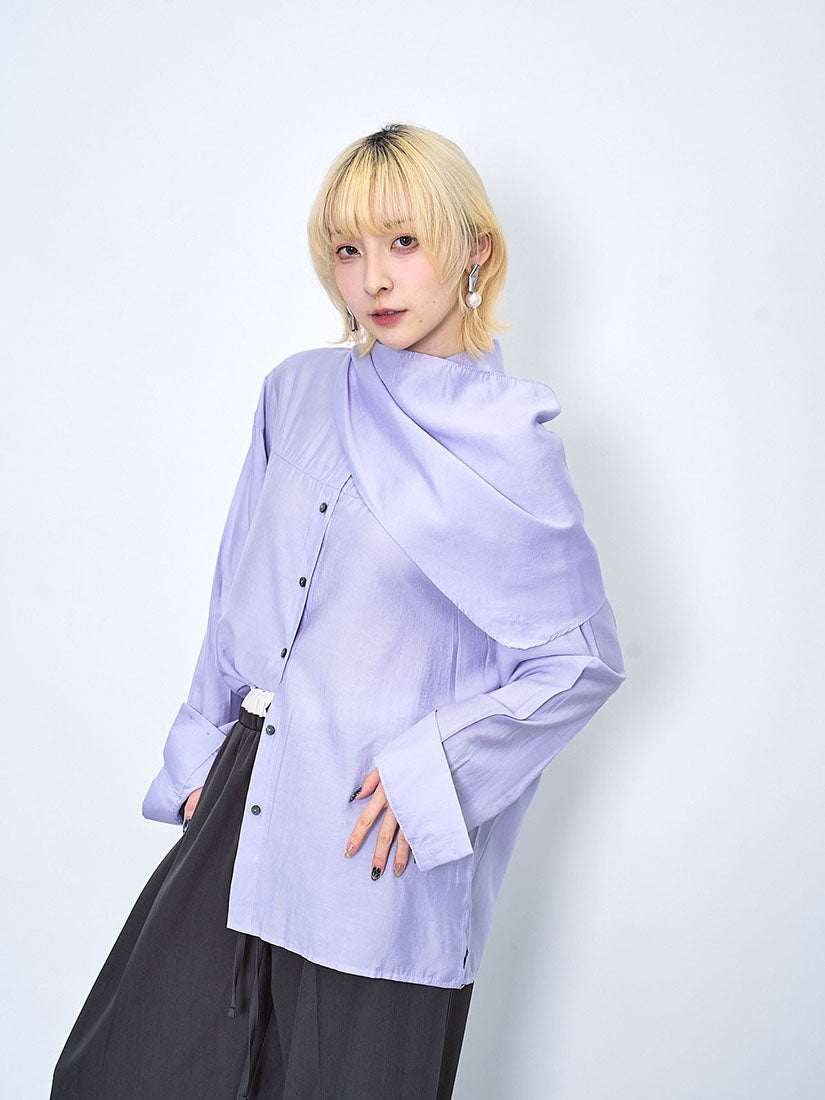 Turtle Neck Silky Blouse With Scarf (2 Colours)