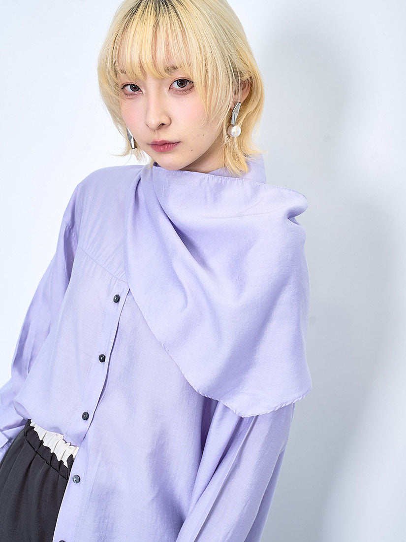 Turtle Neck Silky Blouse With Scarf (2 Colours)