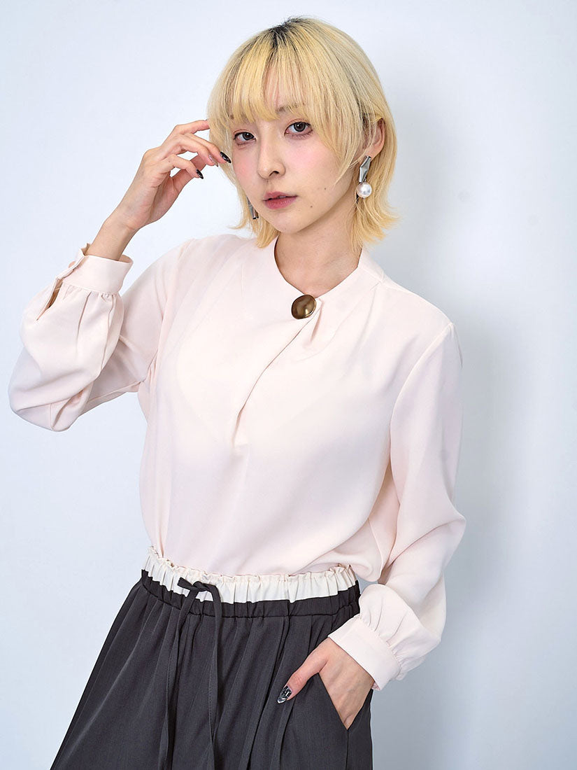 Artistic Metallic Button Drape Blouse (2 Colours)