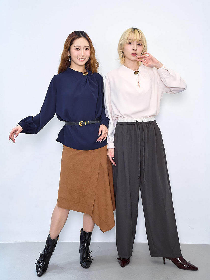 Artistic Metallic Button Drape Blouse (2 Colours)