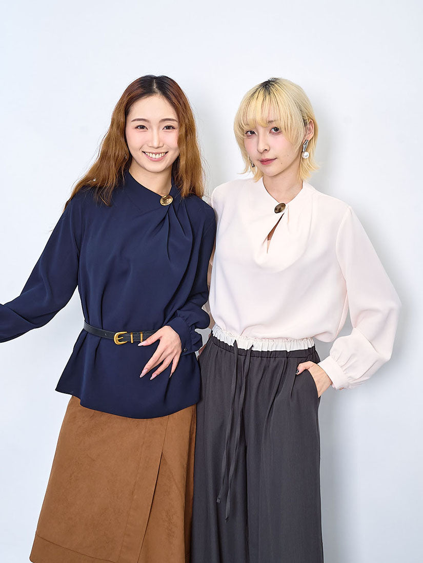 Artistic Metallic Button Drape Blouse (2 Colours)