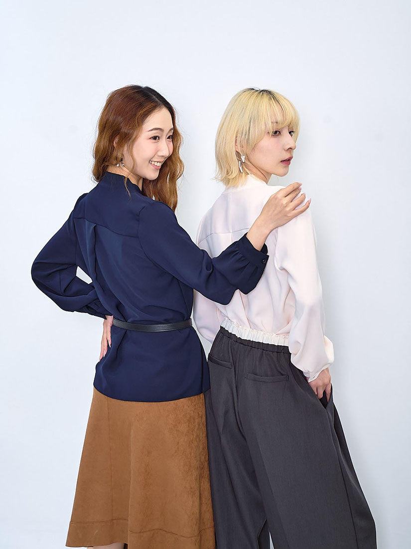 Artistic Metallic Button Drape Blouse (2 Colours)