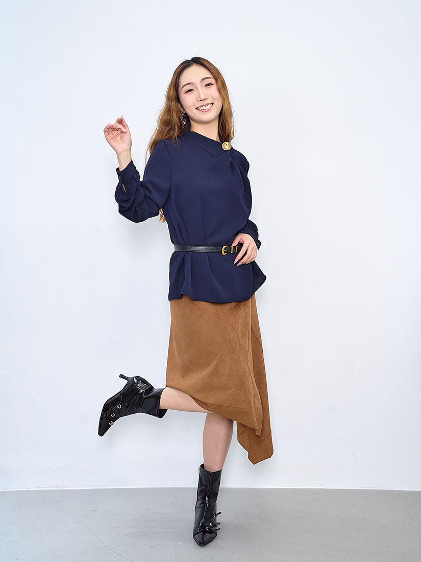 Artistic Metallic Button Drape Blouse (2 Colours)