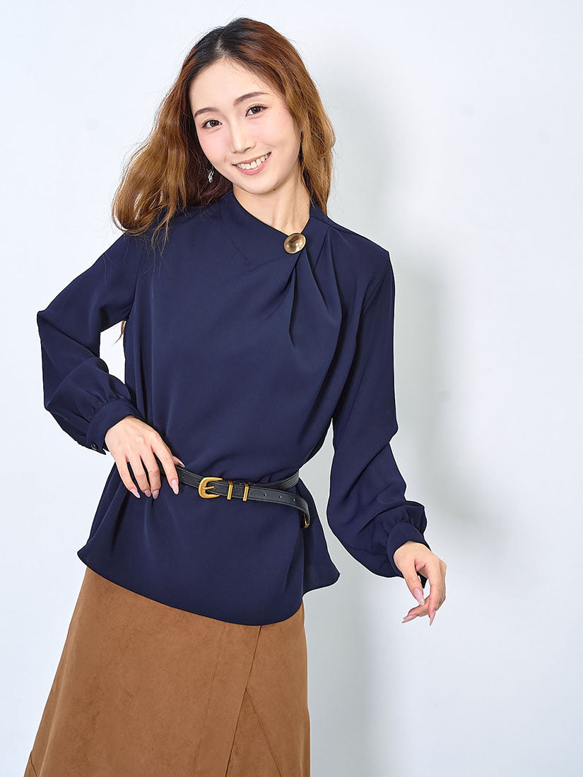Artistic Metallic Button Drape Blouse (2 Colours)
