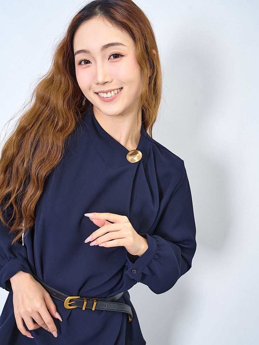 Artistic Metallic Button Drape Blouse (2 Colours)