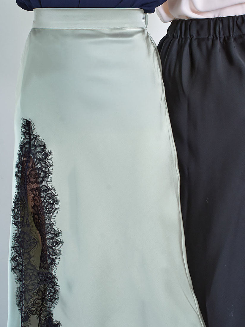 Asymmetric Lace Hem Slit Skirt (2 Colours)