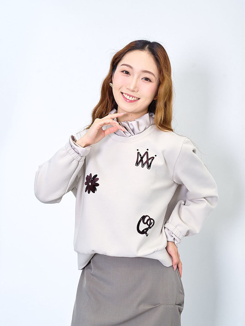 Ruffle Satin Collar Trim Sweatshirt (2 Colours)