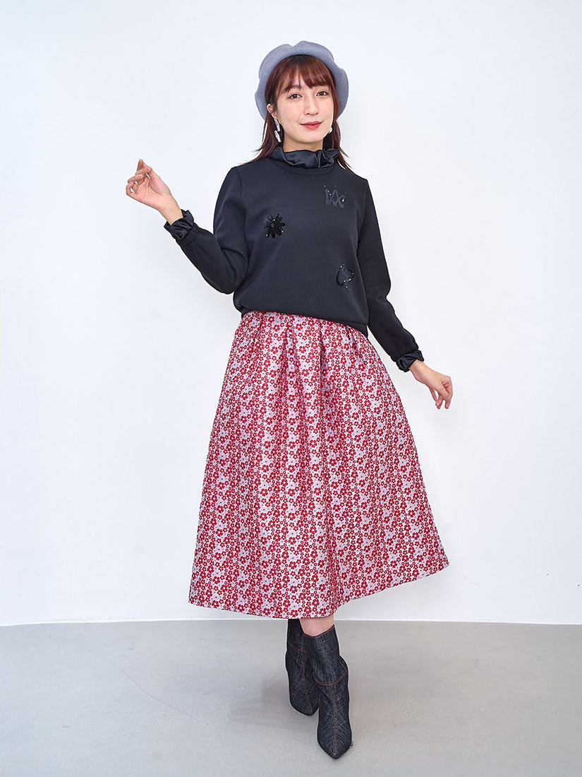 Ruffle Satin Collar Trim Sweatshirt (2 Colours)