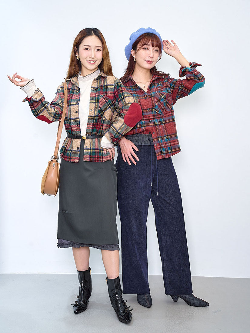 Corduroy Layered Pocket Elbow Patch Plaid Shirt (2 Colours)