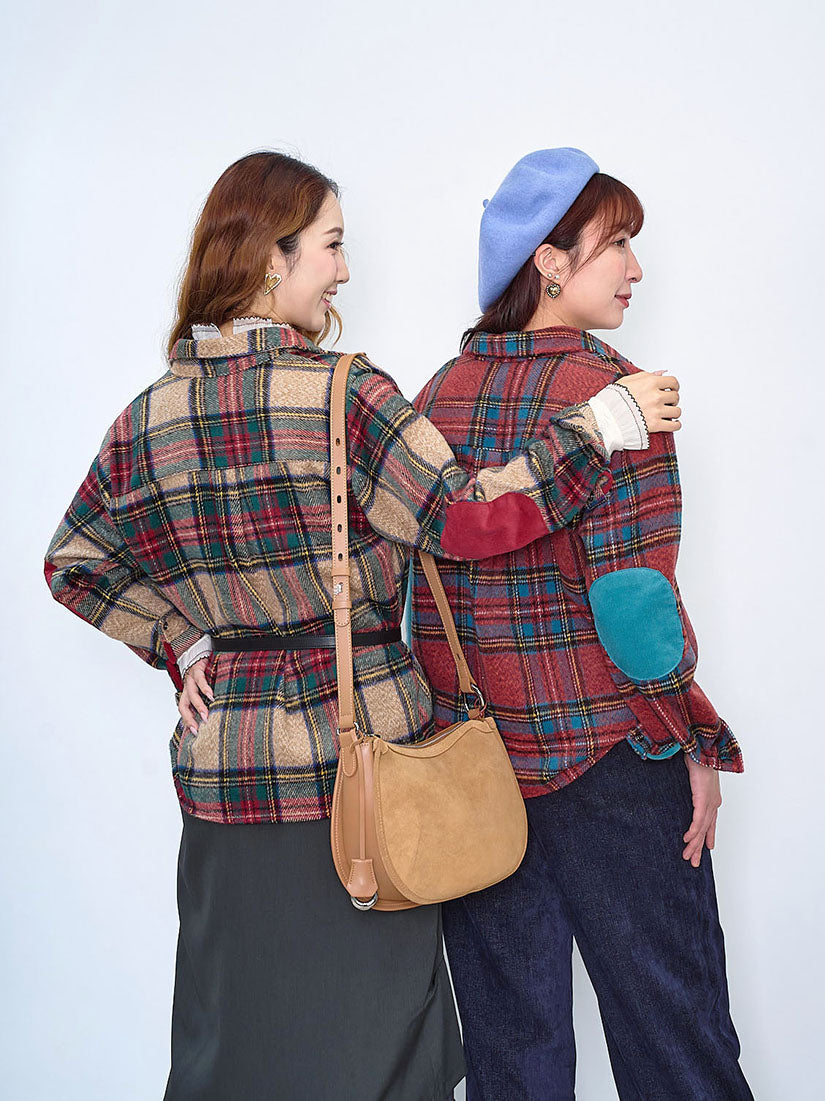 Corduroy Layered Pocket Elbow Patch Plaid Shirt (2 Colours)