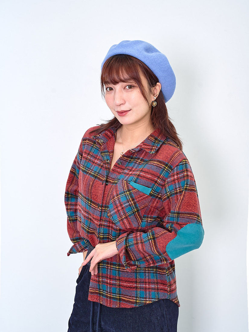 Corduroy Layered Pocket Elbow Patch Plaid Shirt (2 Colours)