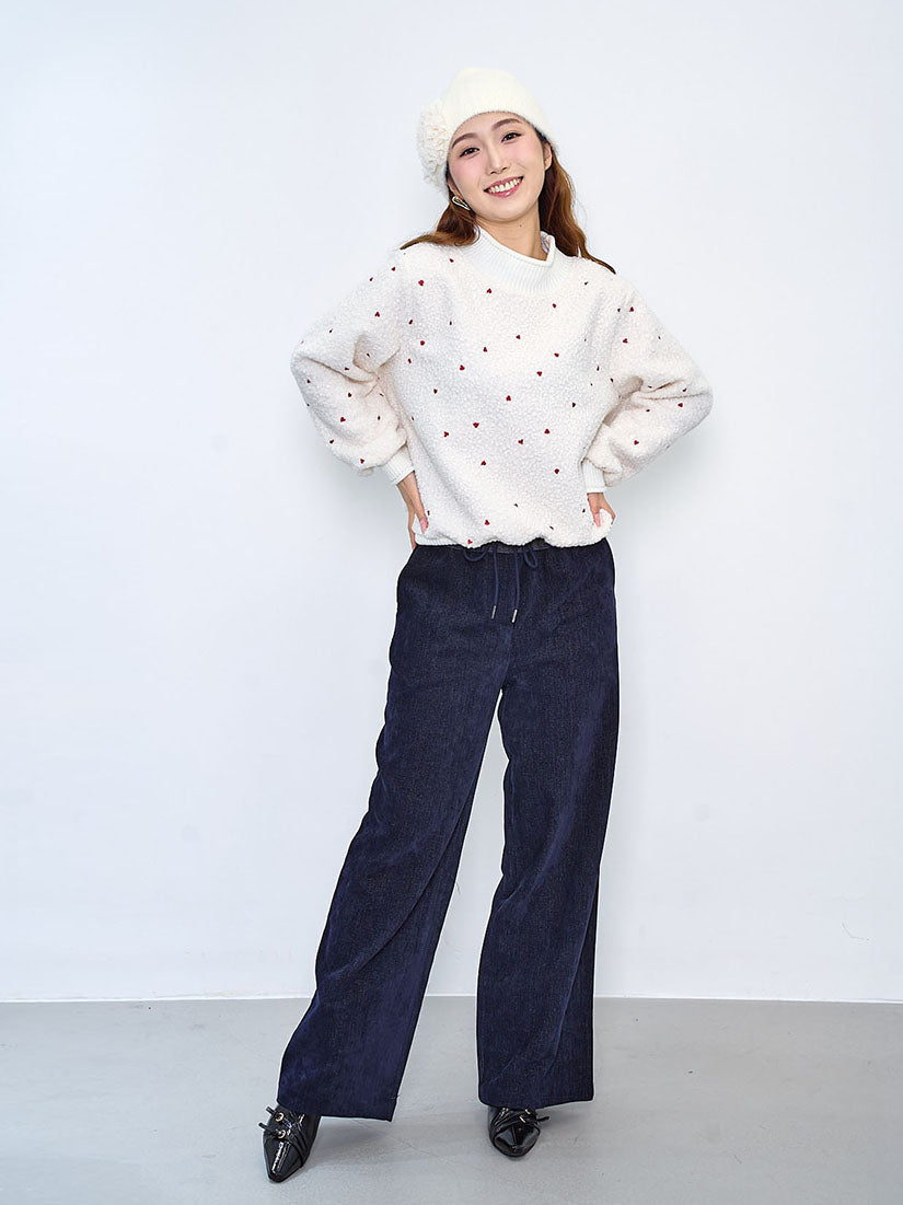 Heart Embroidered Fleece Sweatshirt (2 Colours)