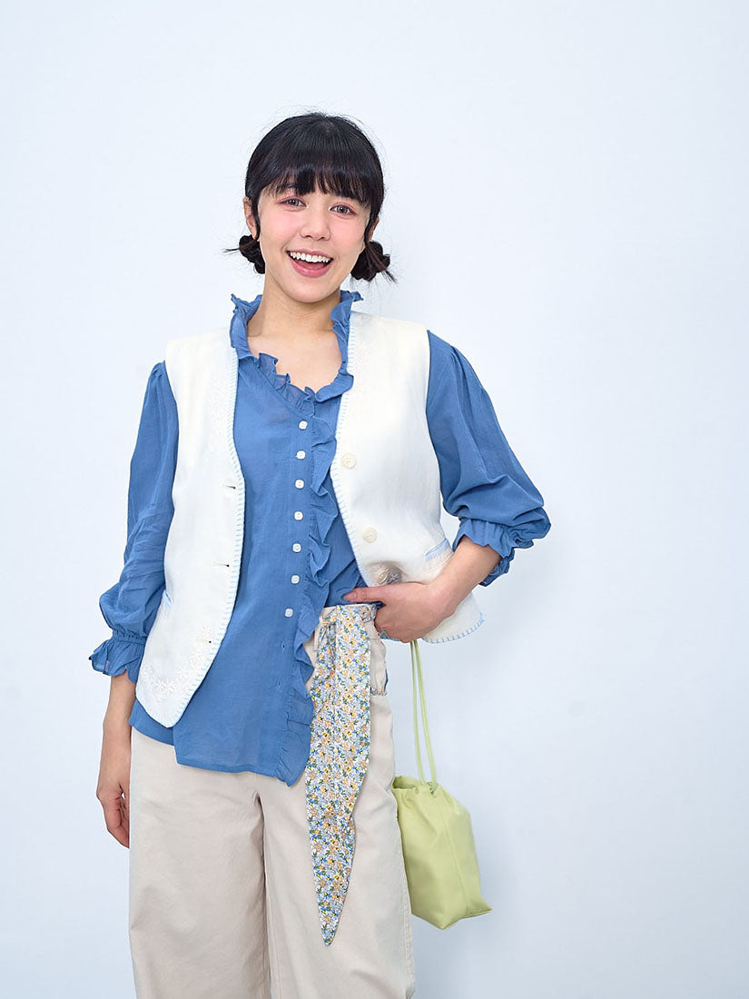 Ruffle Trim Pintuck Blouse