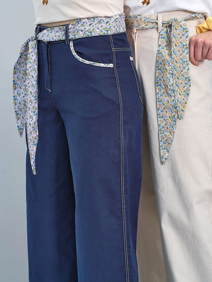 Floral Printed Scarf Belt Pants (2 Colours)