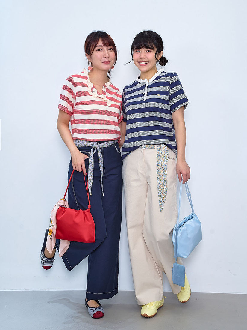 Ruffle Neck Trim Striped Top (2 Colours)