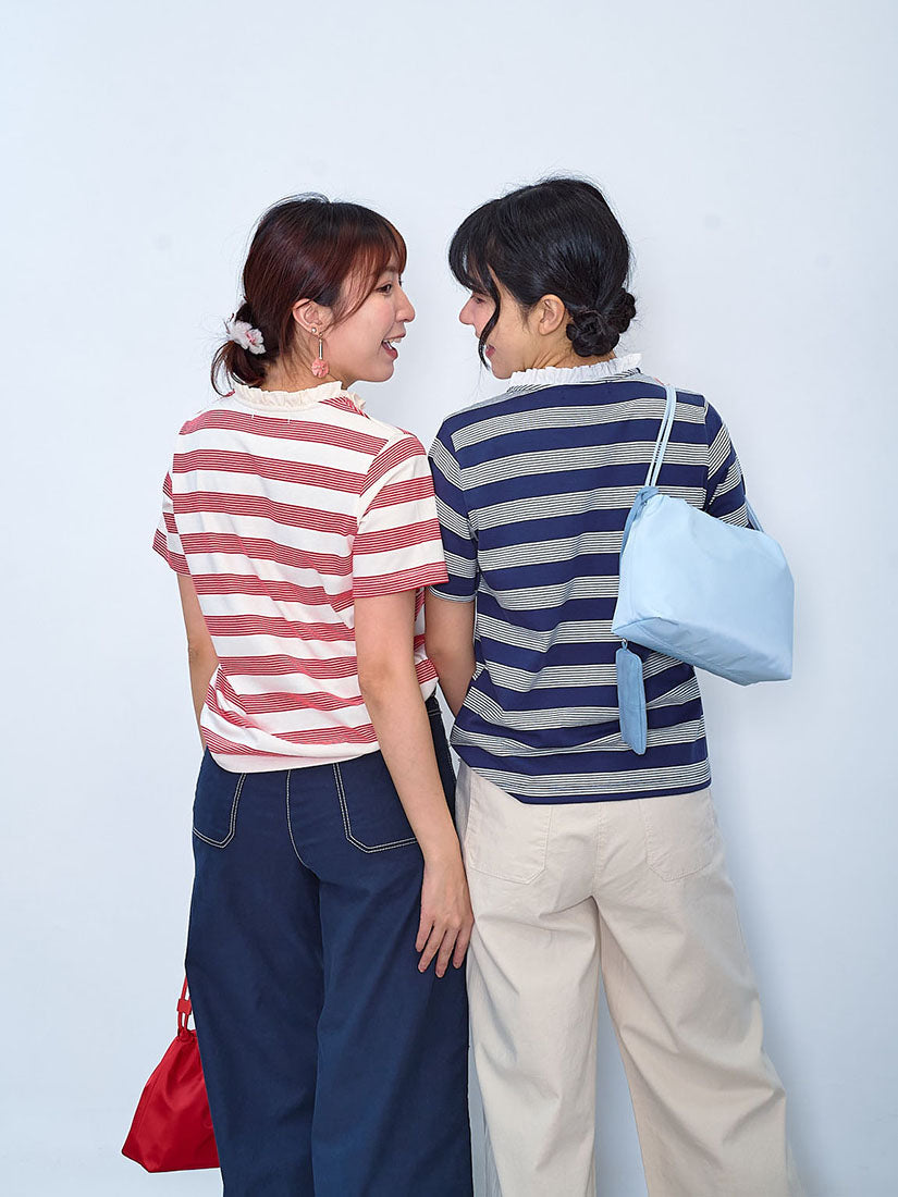 Ruffle Neck Trim Striped Top (2 Colours)