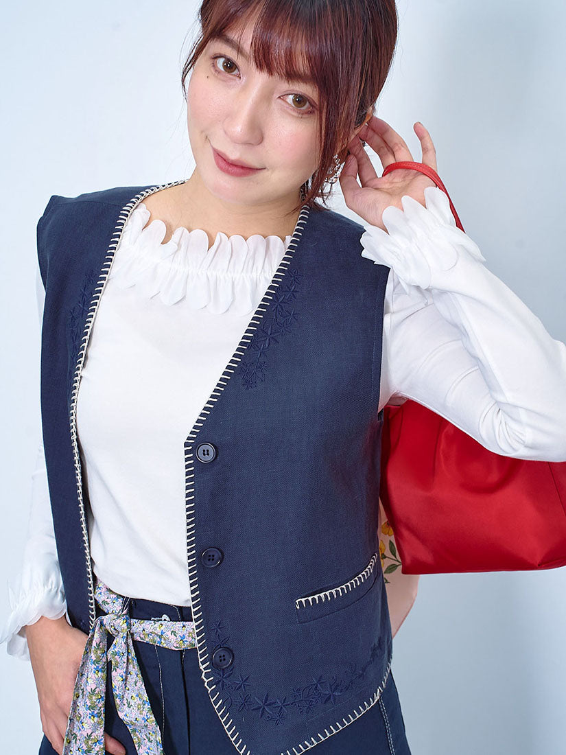 Floral Perforated Embroidered Vest