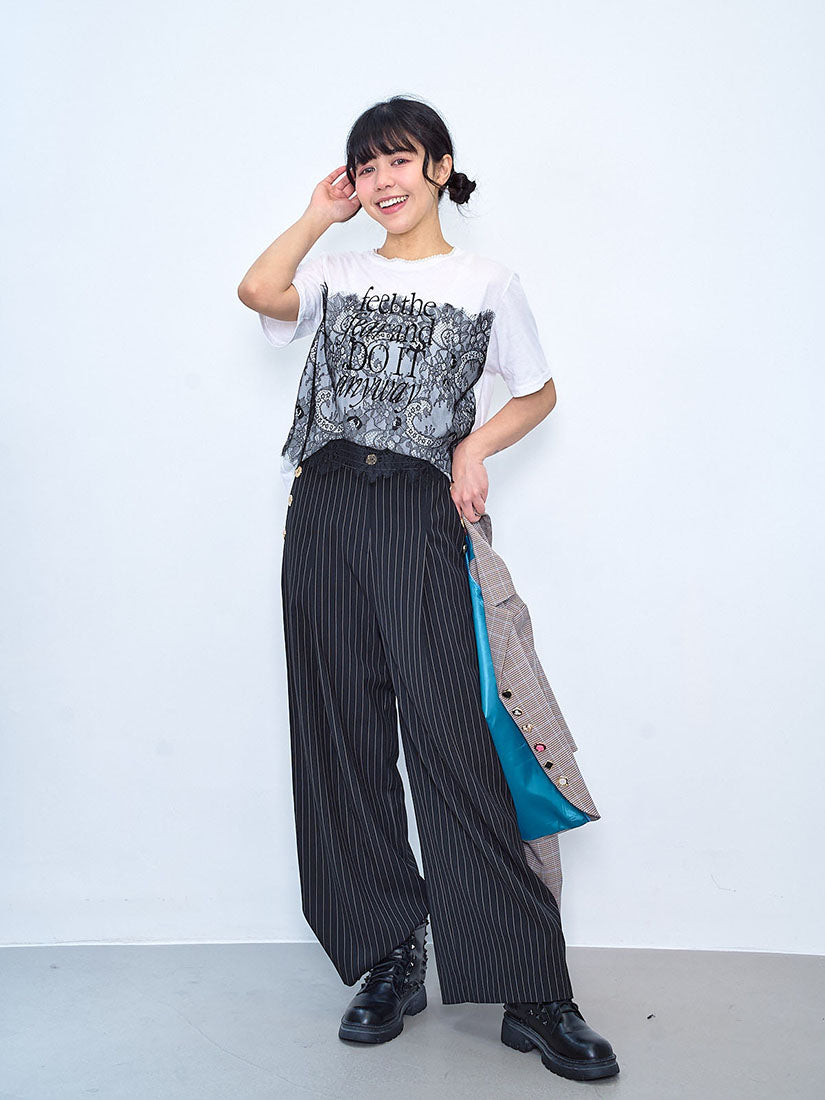 Golden Buttons Pin Striped Pants (2 Colours)