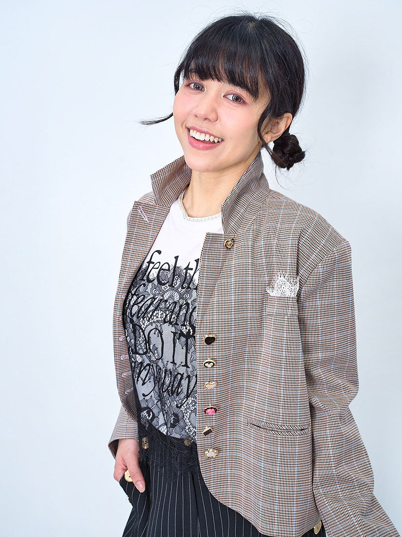 Fancy Buttony Check Blazer