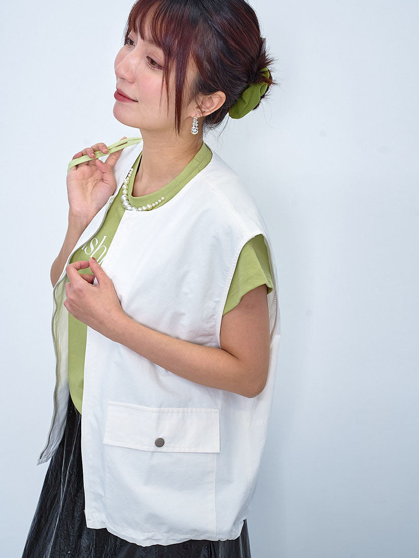 Drawstring Waist Zip Up Vest Jacket (2 Colours)