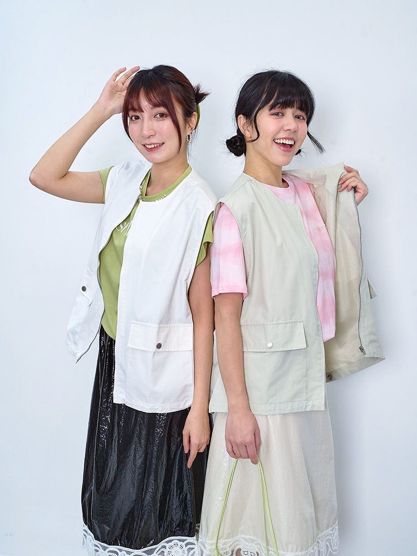 Drawstring Waist Zip Up Vest Jacket (2 Colours)