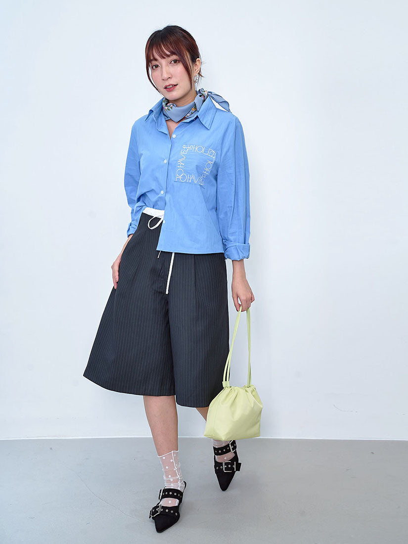 Contrast Drawstring Waist Pin Striped Bermuda Shorts (2 Colours)