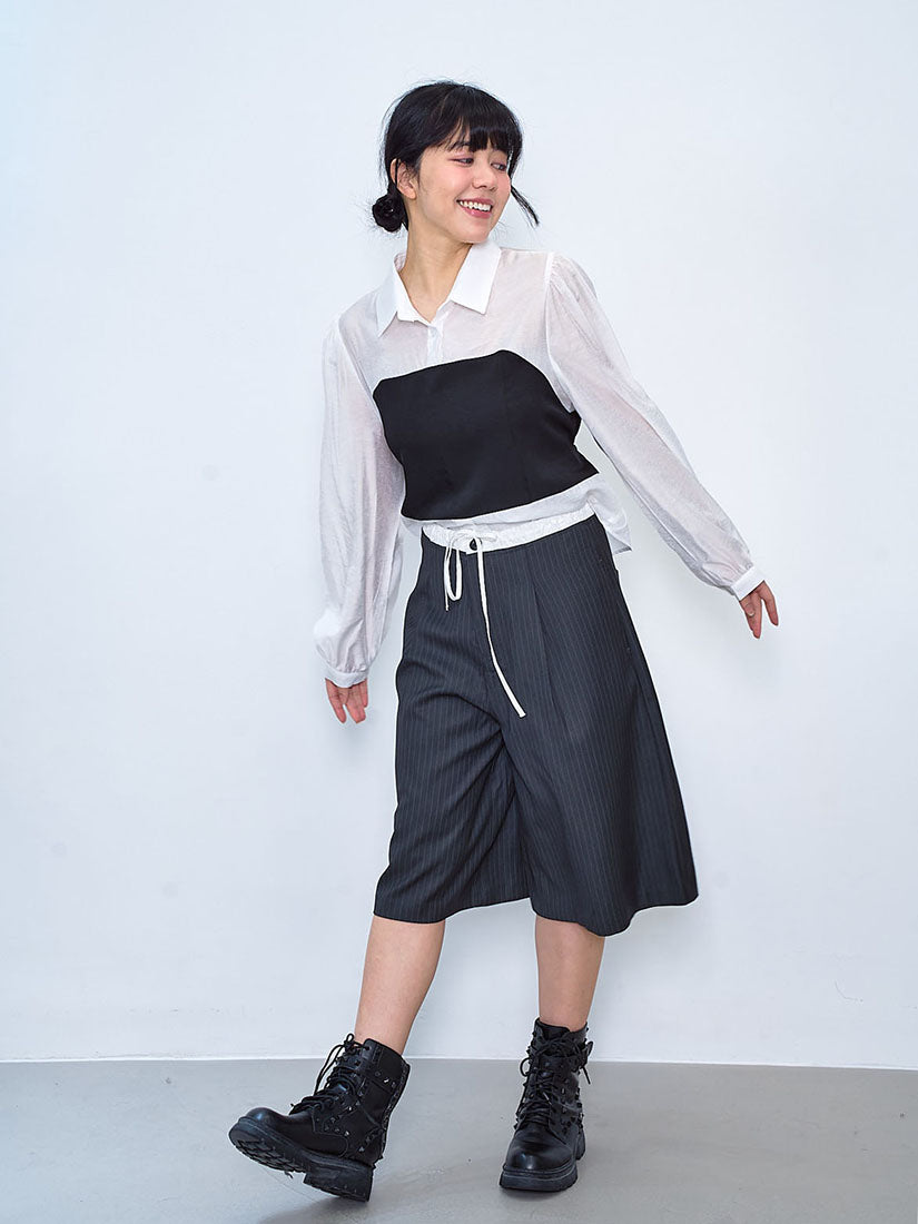 Contrast Drawstring Waist Pin Striped Bermuda Shorts (2 Colours)