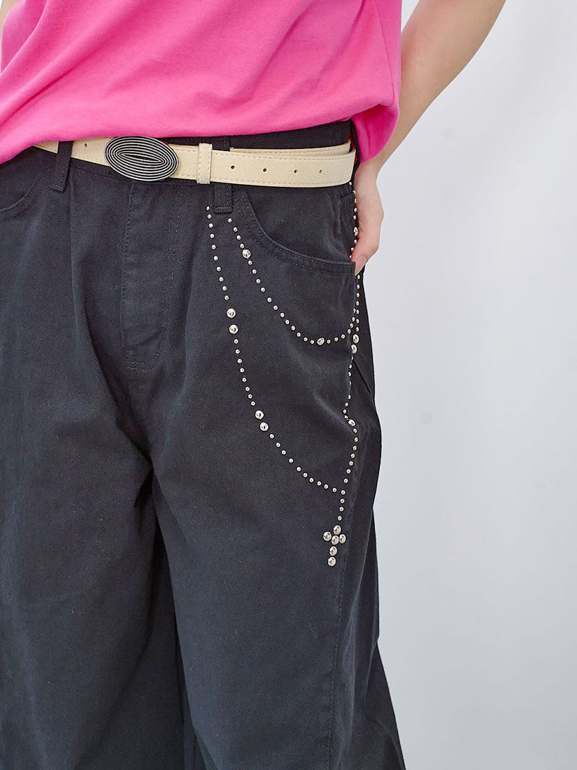 Studs Curve Leg Pants (2 Colours)