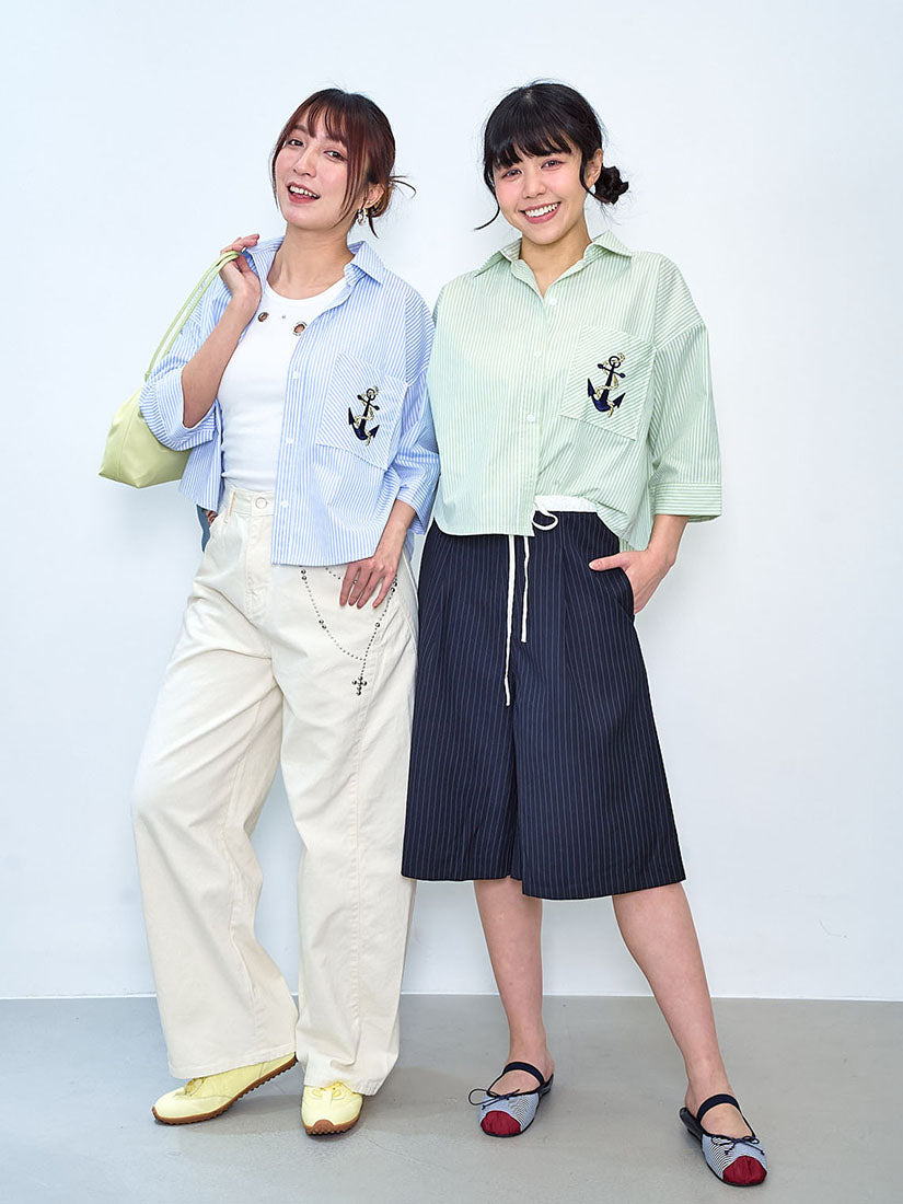 Anchor Embroidered Pocket Striped Shirt (2 Colours)