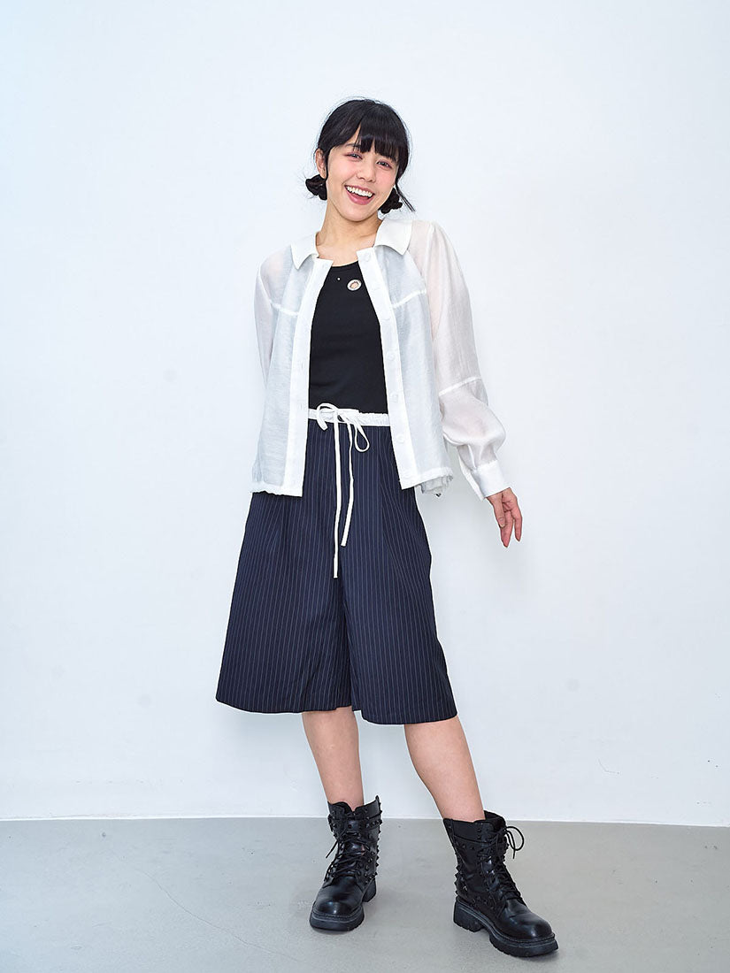 Contrast Drawstring Waist Pin Striped Bermuda Shorts (2 Colours)