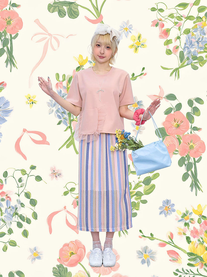 Bubble Striped Straight Skirt (2 Colours)