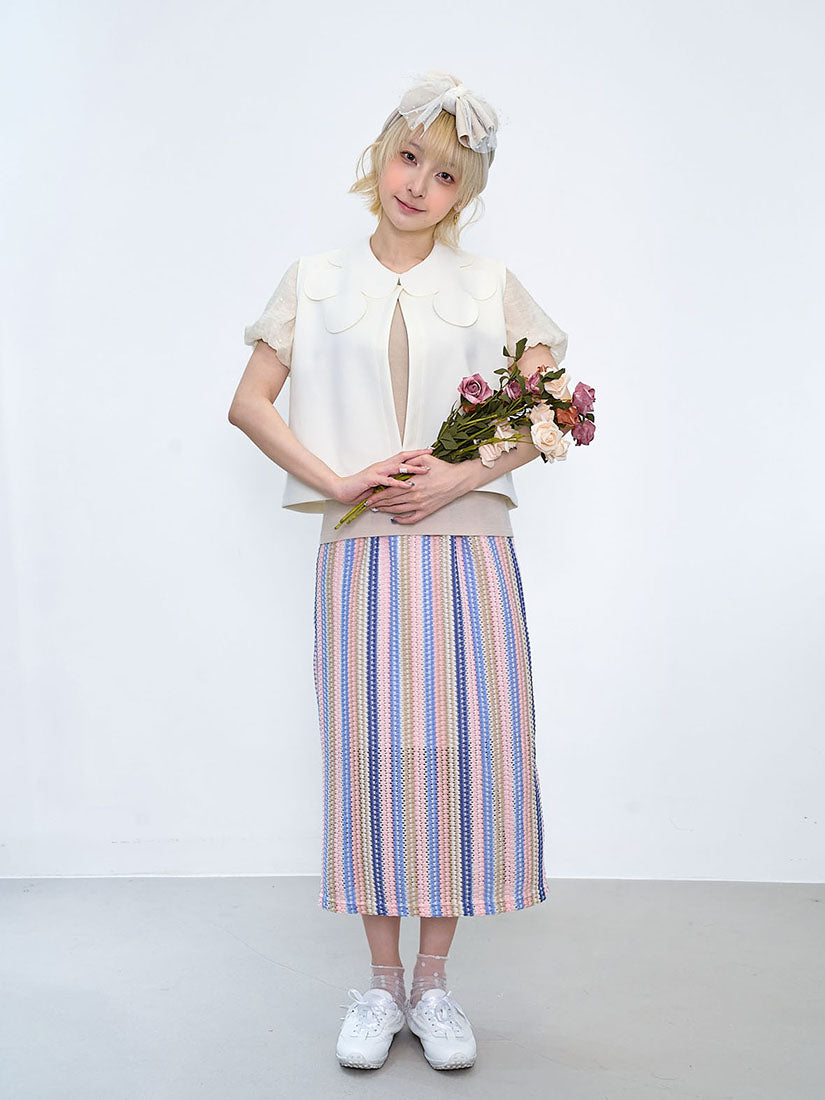 Flower Collar Open Front Vest (2 Colours)