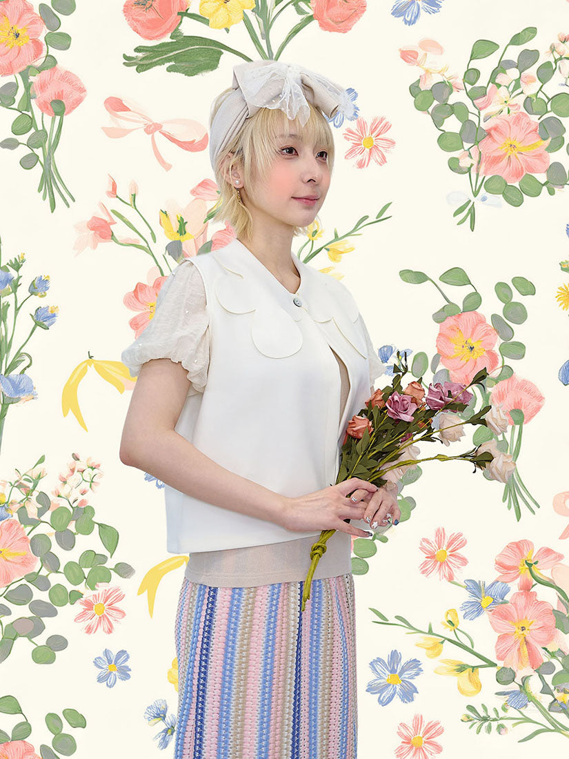 Flower Collar Open Front Vest (2 Colours)
