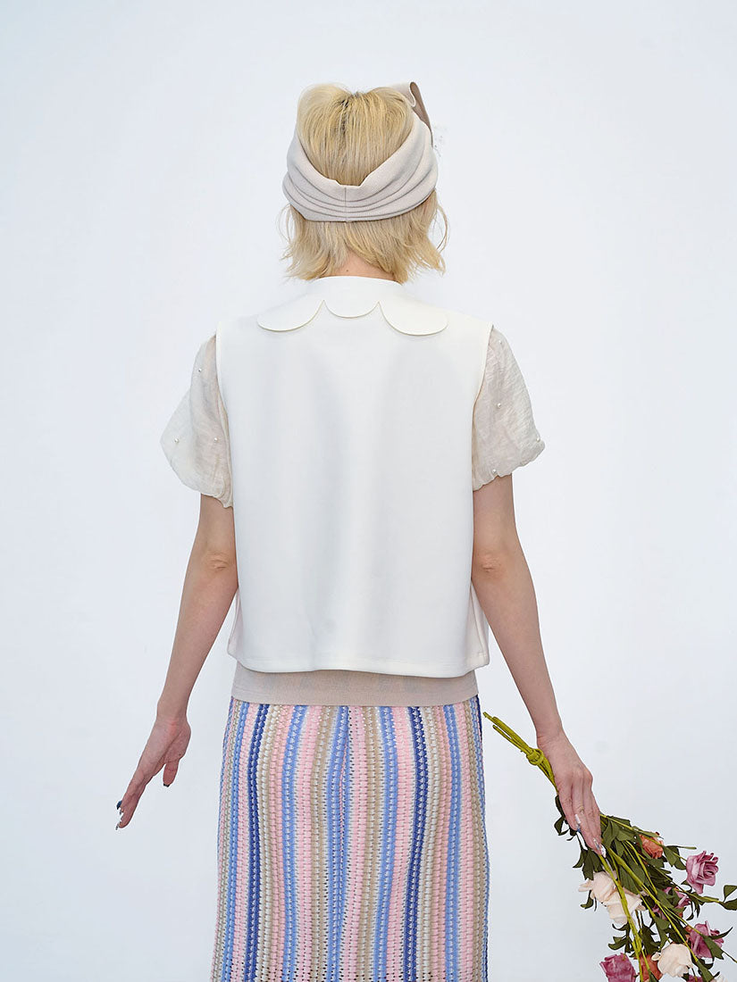 Flower Collar Open Front Vest (2 Colours)