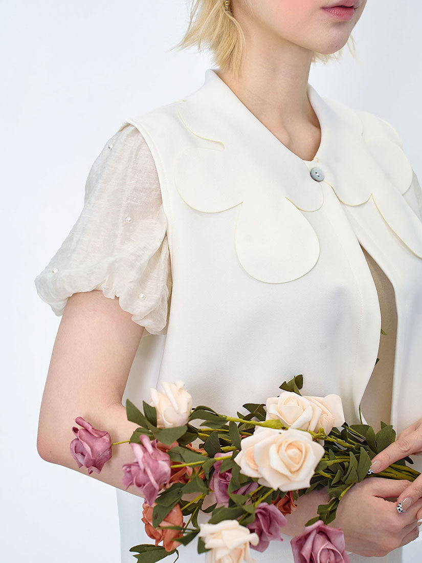 Flower Collar Open Front Vest (2 Colours)