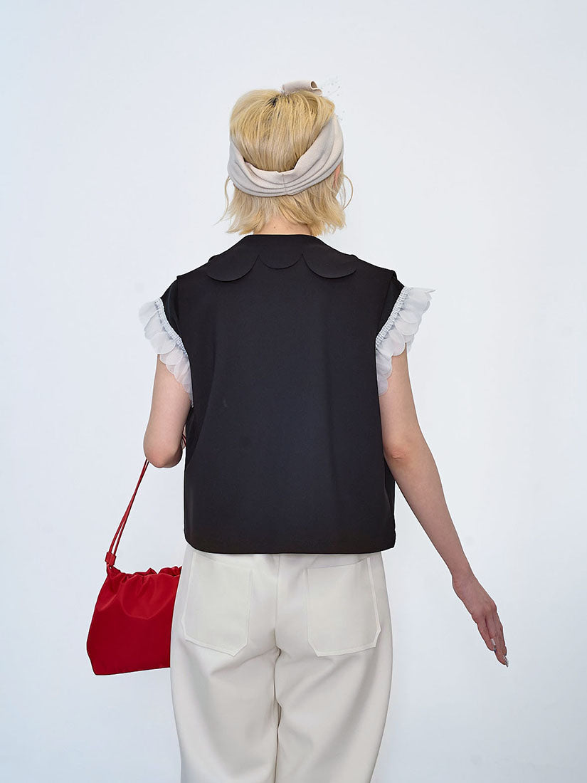 Flower Collar Open Front Vest (2 Colours)