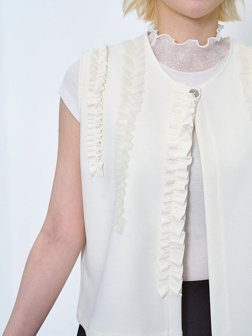 Ruffle Trim Open Front Vest (2 Colours)