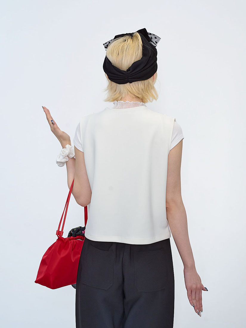 Ruffle Trim Open Front Vest (2 Colours)
